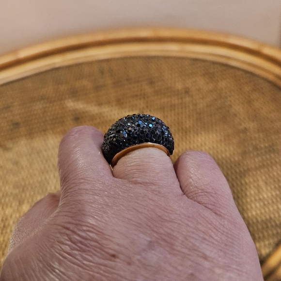 Swarovski Black Pave Crystal and Gold Cocktail Ring 55 - Picture 11 of 13